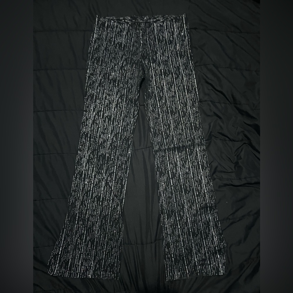 90s y2k Black and silver stripe flare pants